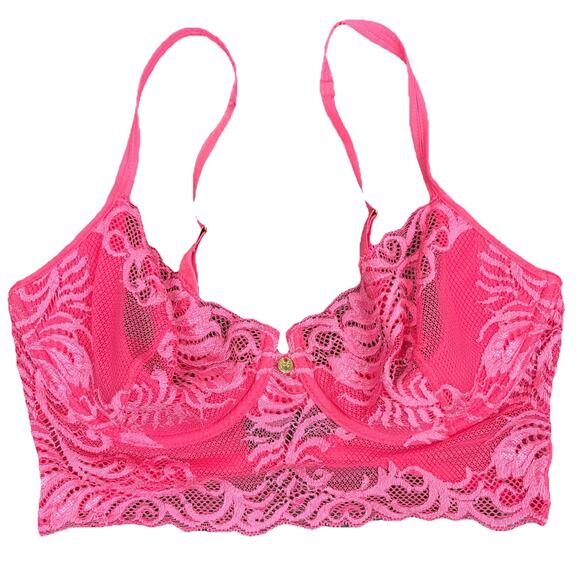 Natori Feathers Longline Bra 34D Pink Lace Underwire Sexy Romantic Fairycore - Picture 1 of 6